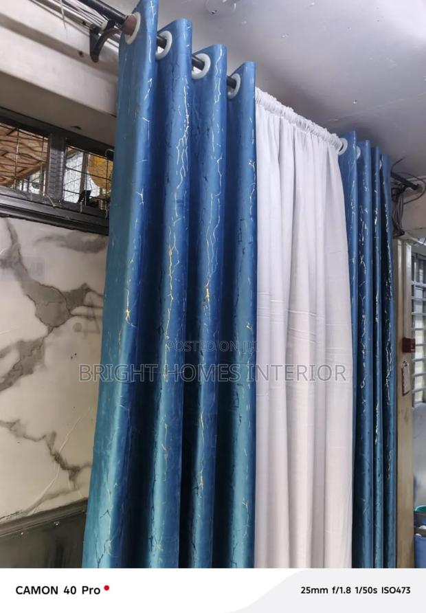 Turquoise Cotton Material Curtain and White Sheer - main view