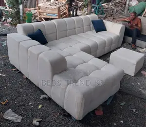 White 6 Seater Bubble L Seat Sofa With Free Throw Pillows
