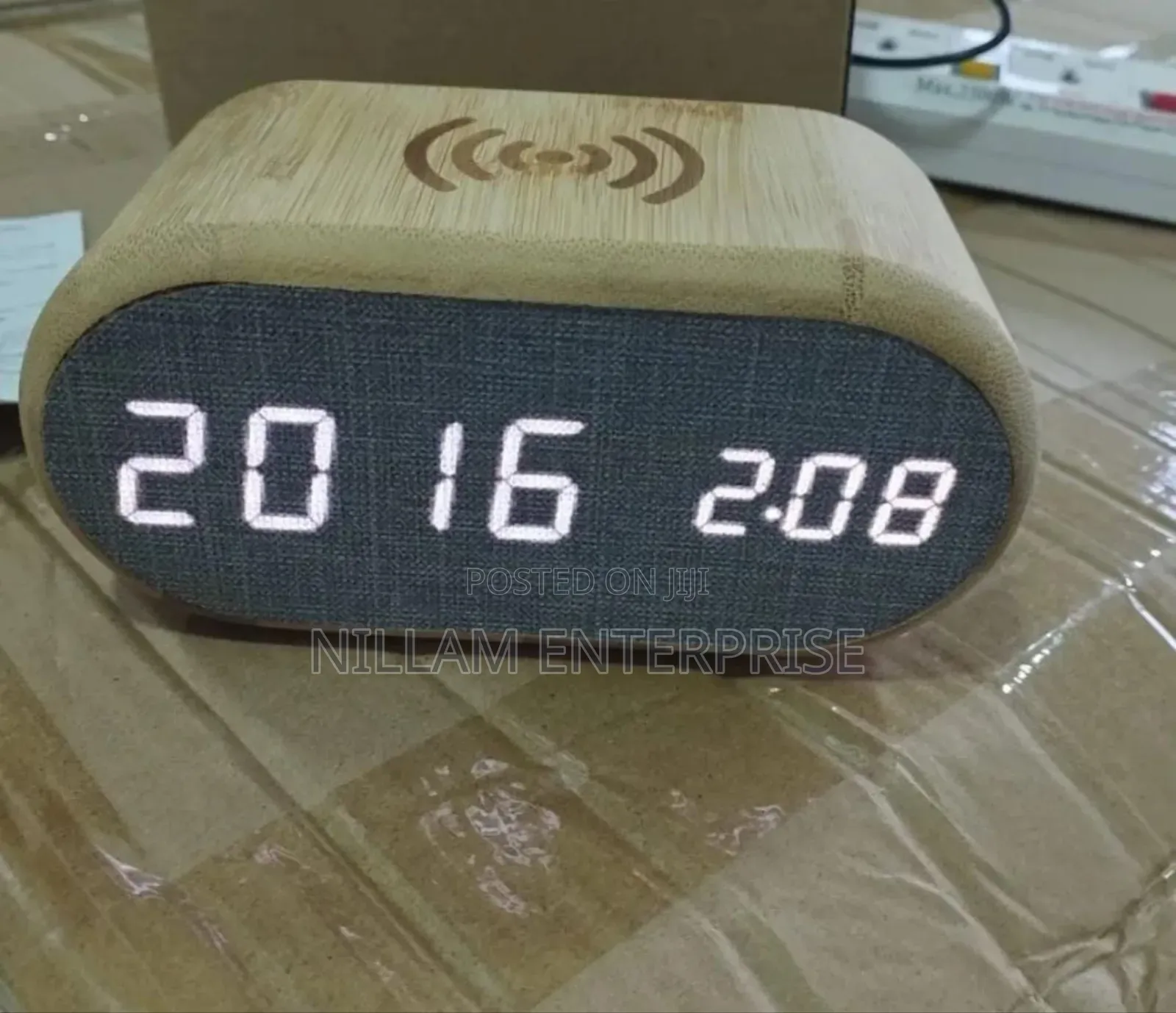 Wooden Digital Alarm Clock With Wireless Charging Display