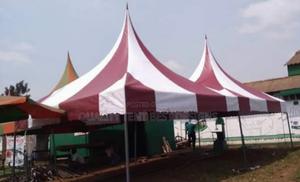 Maroon and White 100 Seats Tent - main view