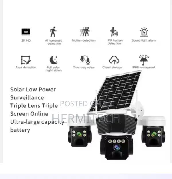 Okam 6mp Triple Lens Triple Screens CCTV Solar Camera