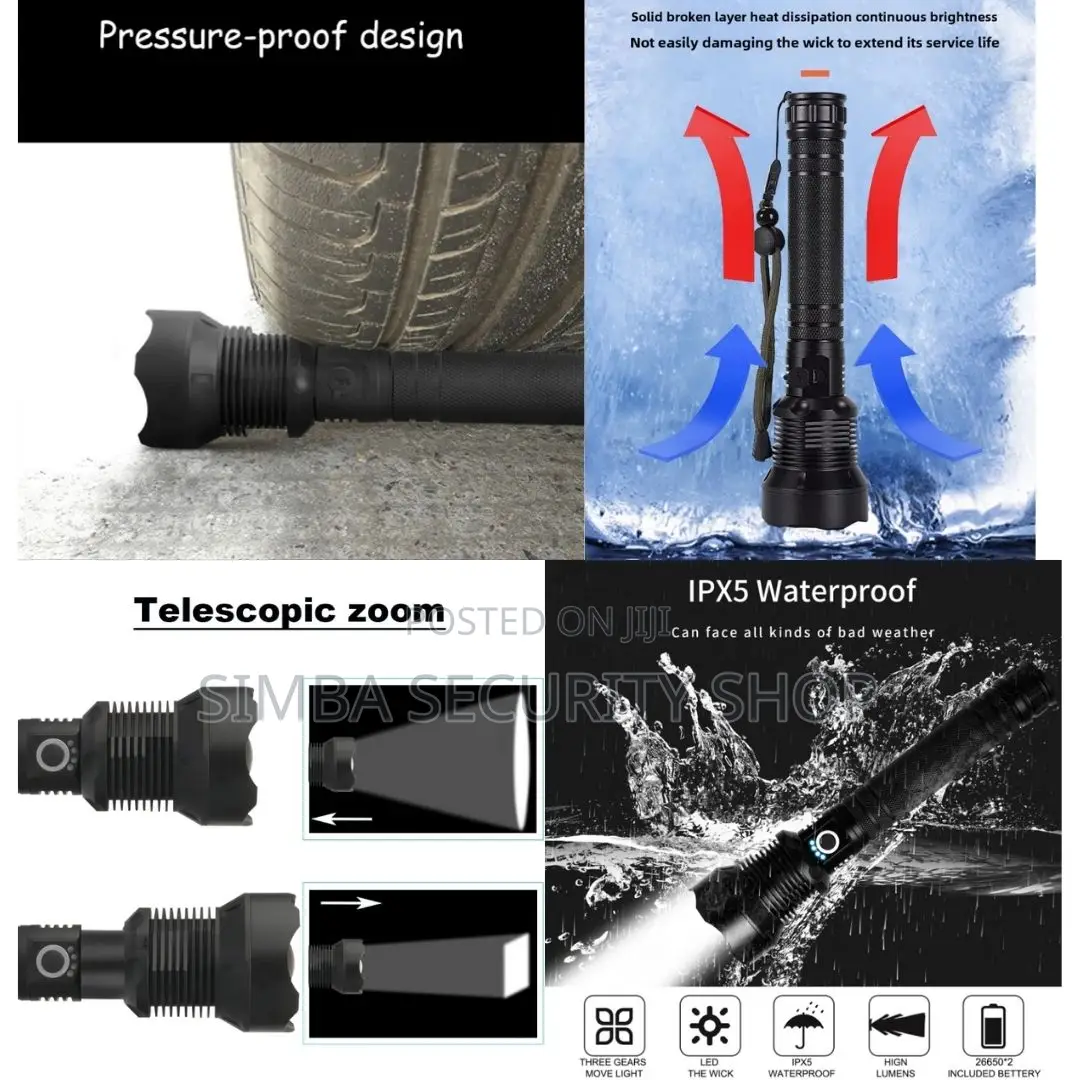 Metallic P70 Led Rechargeable Tactical Flashlight Torch Zoom