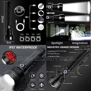 Metallic P70 Led Rechargeable Tactical Flashlight Torch Zoom