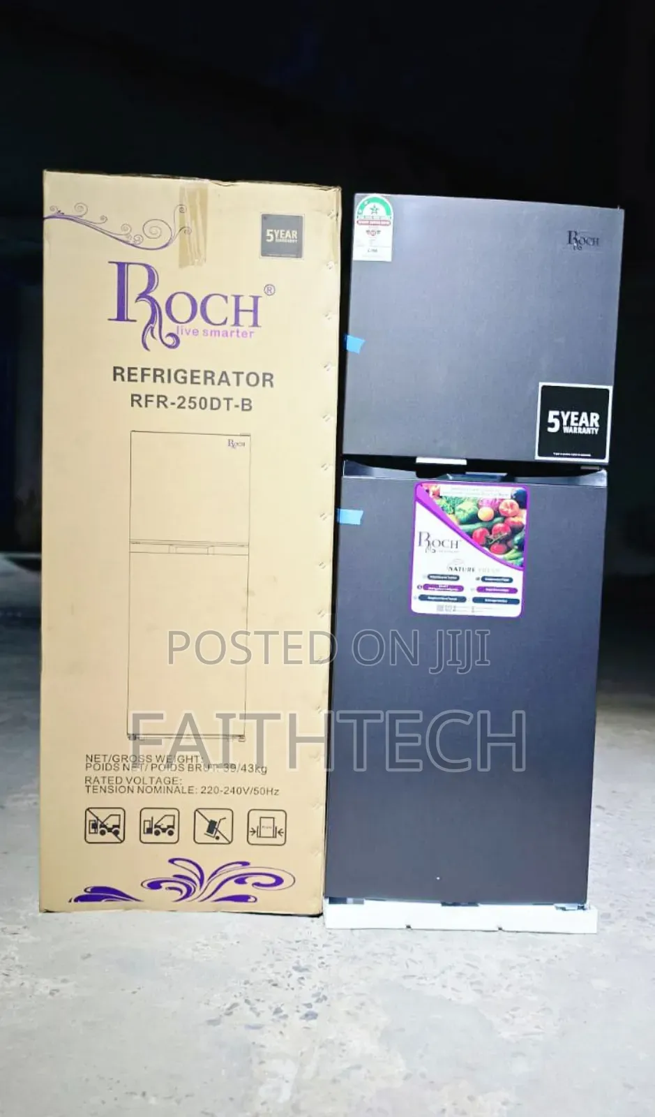 197ltr Roch RFR-250-Dt-B Double Door No Frost Refrigerator