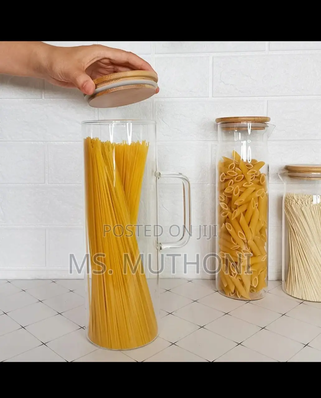 Storage Glass Jar With Bamboo Lid With Handle