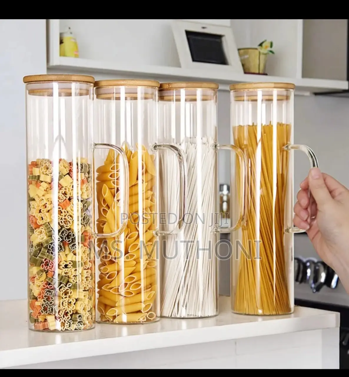 Storage Glass Jar With Bamboo Lid With Handle