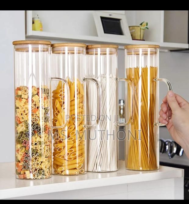 Storage Glass Jar With Bamboo Lid With Handle - main view