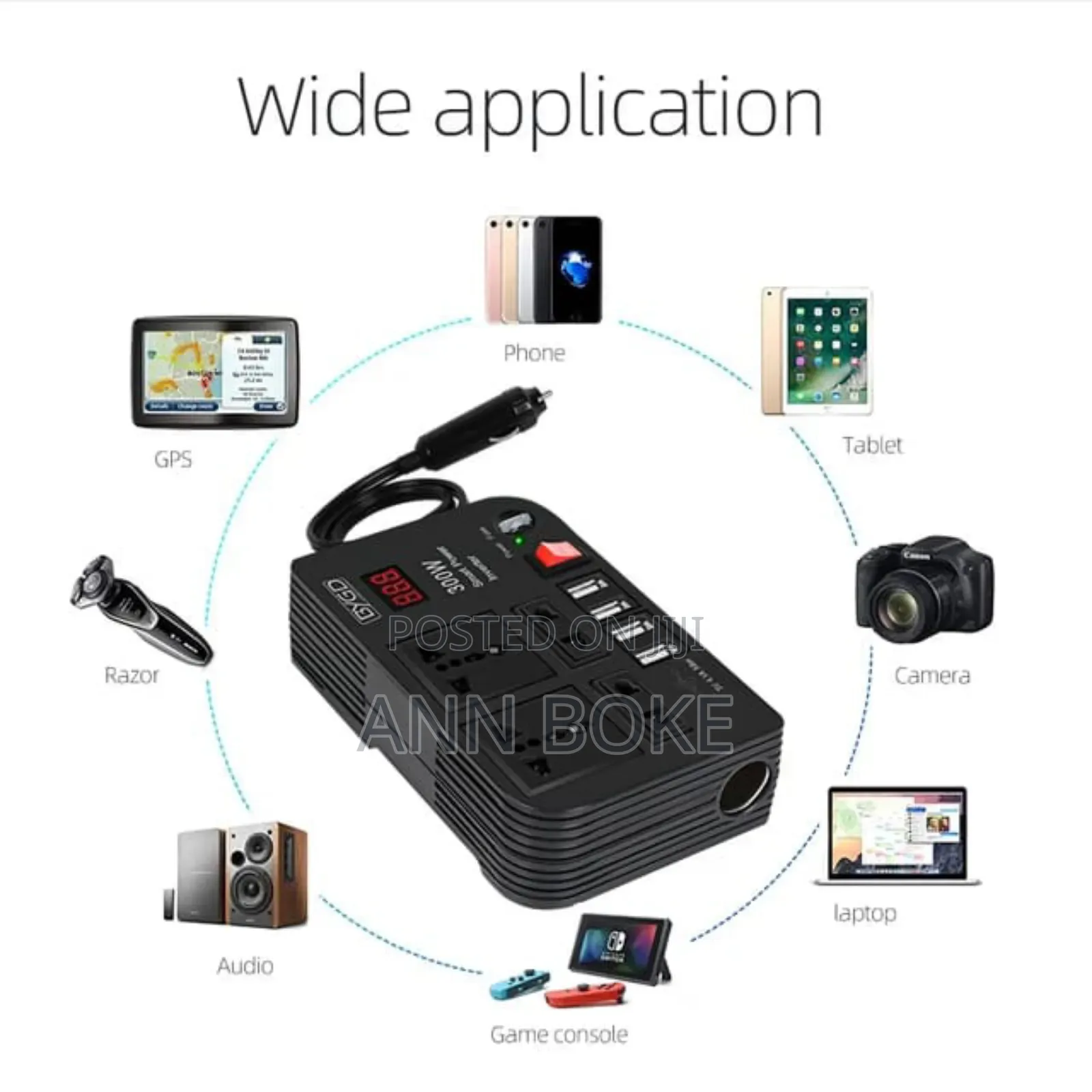 300w Car Inverter With 4 Usb Charging Ports And 4 Charging