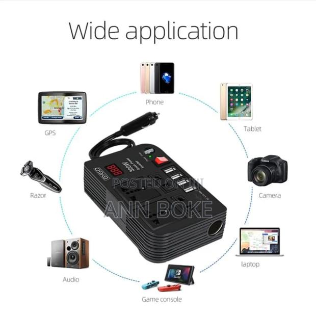 300w Car Inverter With 4 Usb Charging Ports And 4 Charging