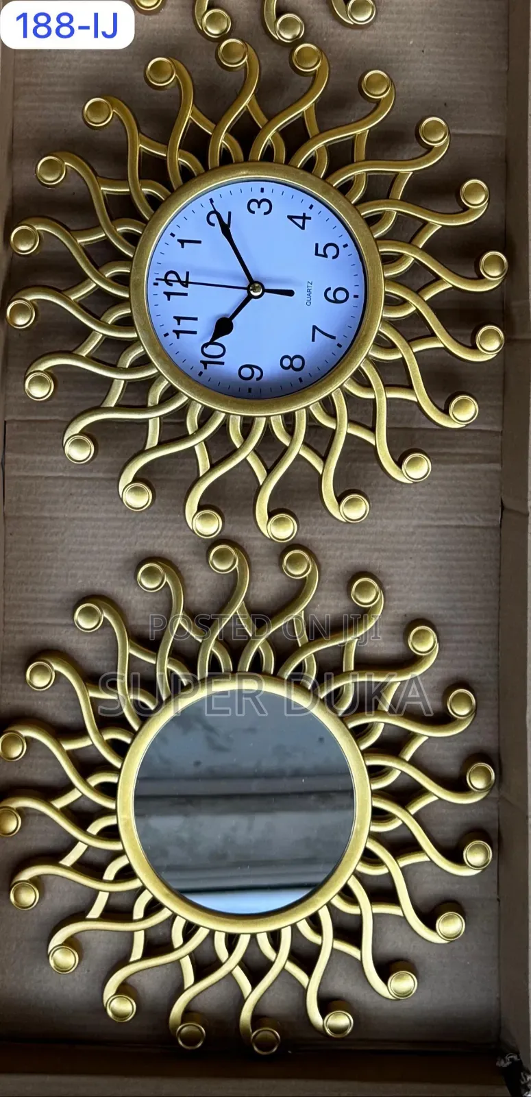 Wall Clock .A Metalic Wall Clock Decor With 2 Mirrors.
