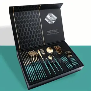 Green /Gold 24pc Stainless Steel Golden Cutlery Set