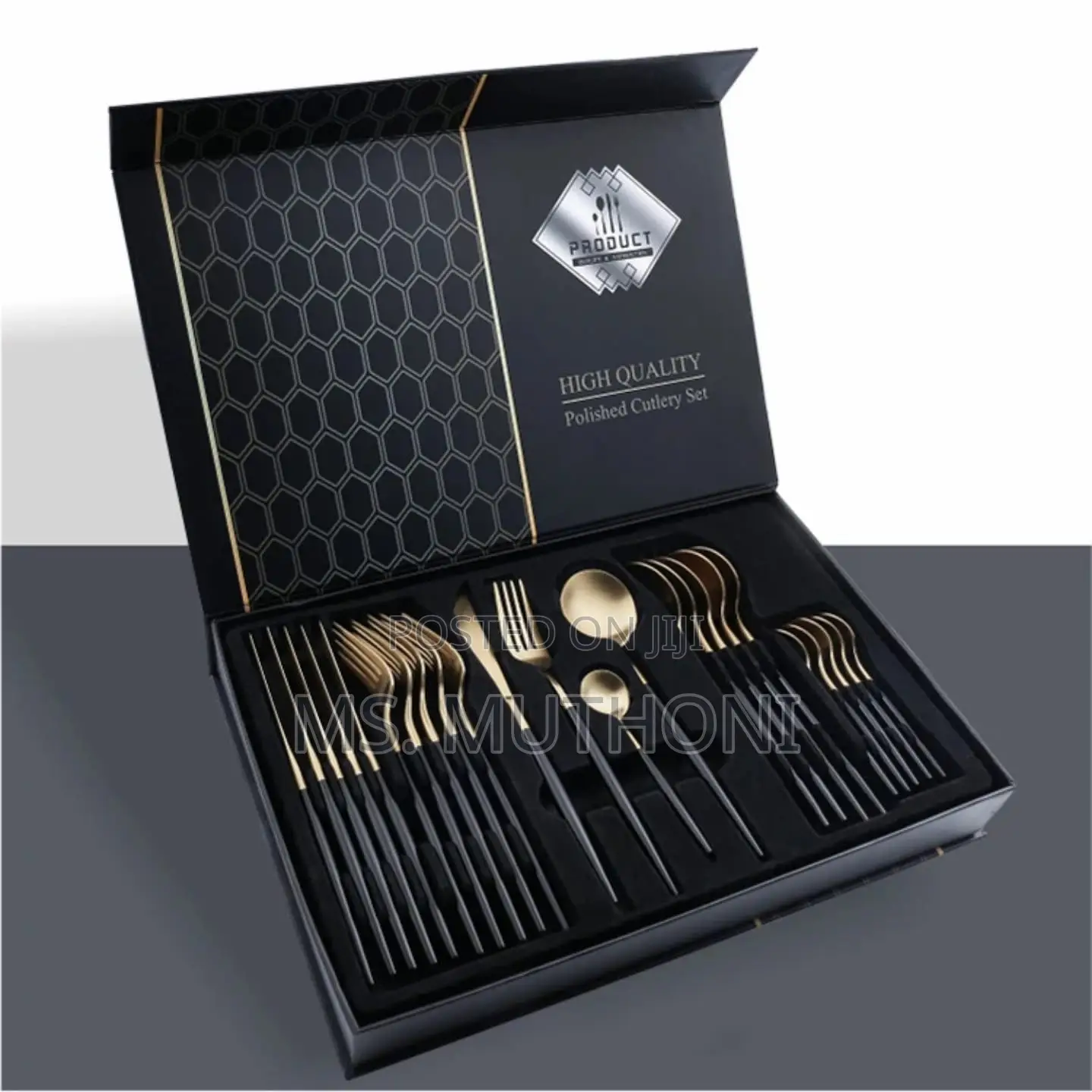 Black /Gold 24pc Quality Stainless Steel Golden Cutlery