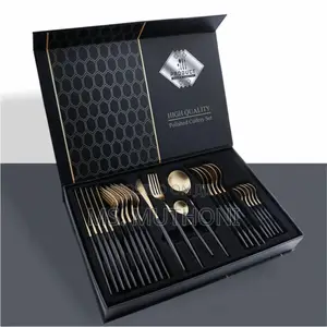 Black /Gold 24pc Quality Stainless Steel Golden Cutlery