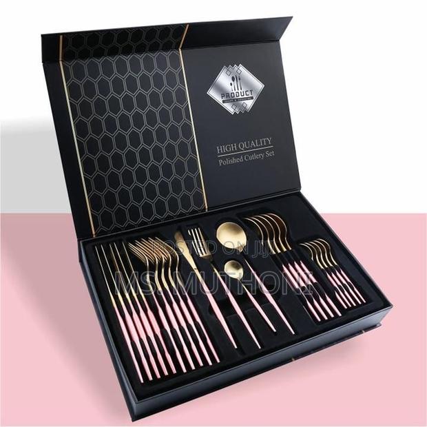 Pink /Gold 24pc Stainless Steel Golden Cutlery Set