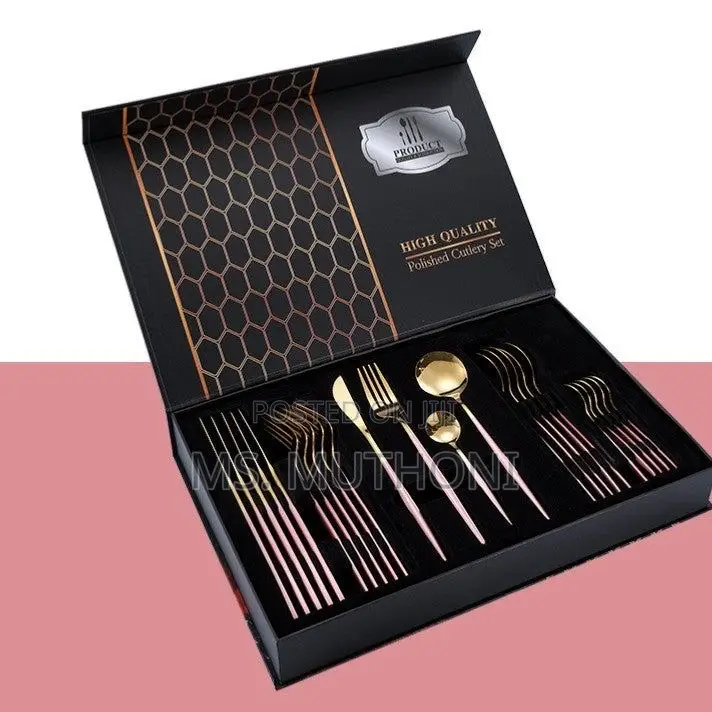 Pink  /Gold 24pc Stainless Steel Golden Cutlery Set