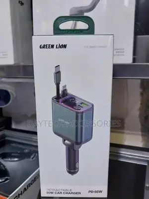 Green Lion With Retractable Charging Cables 90w Car Charger