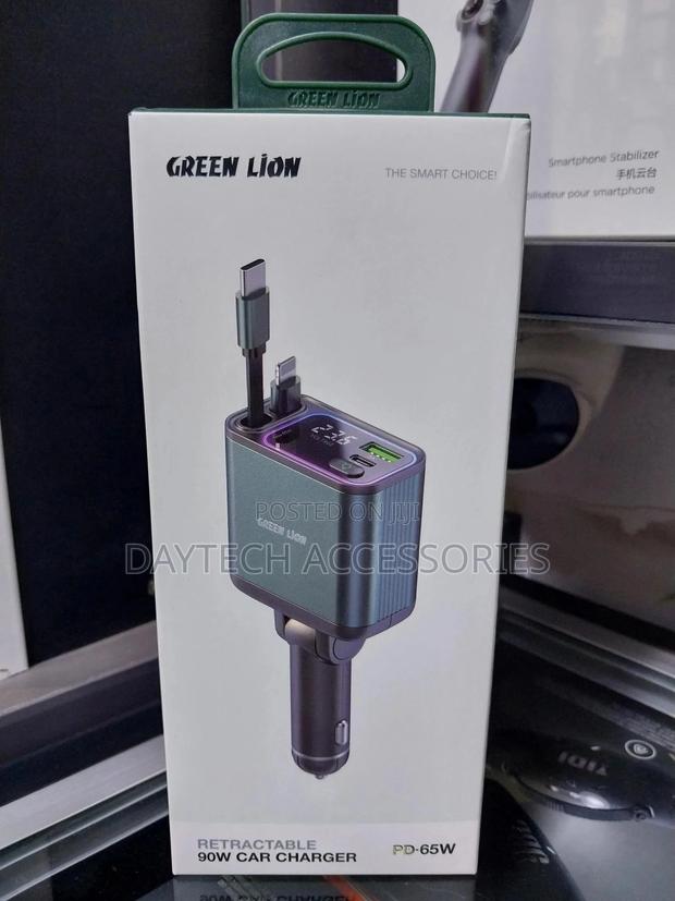 Green Lion With Retractable Charging Cables 90w Car Charger - thumbnail 2