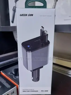 Green Lion Retractable Cable 50w Car Charger Pd-30w - Black
