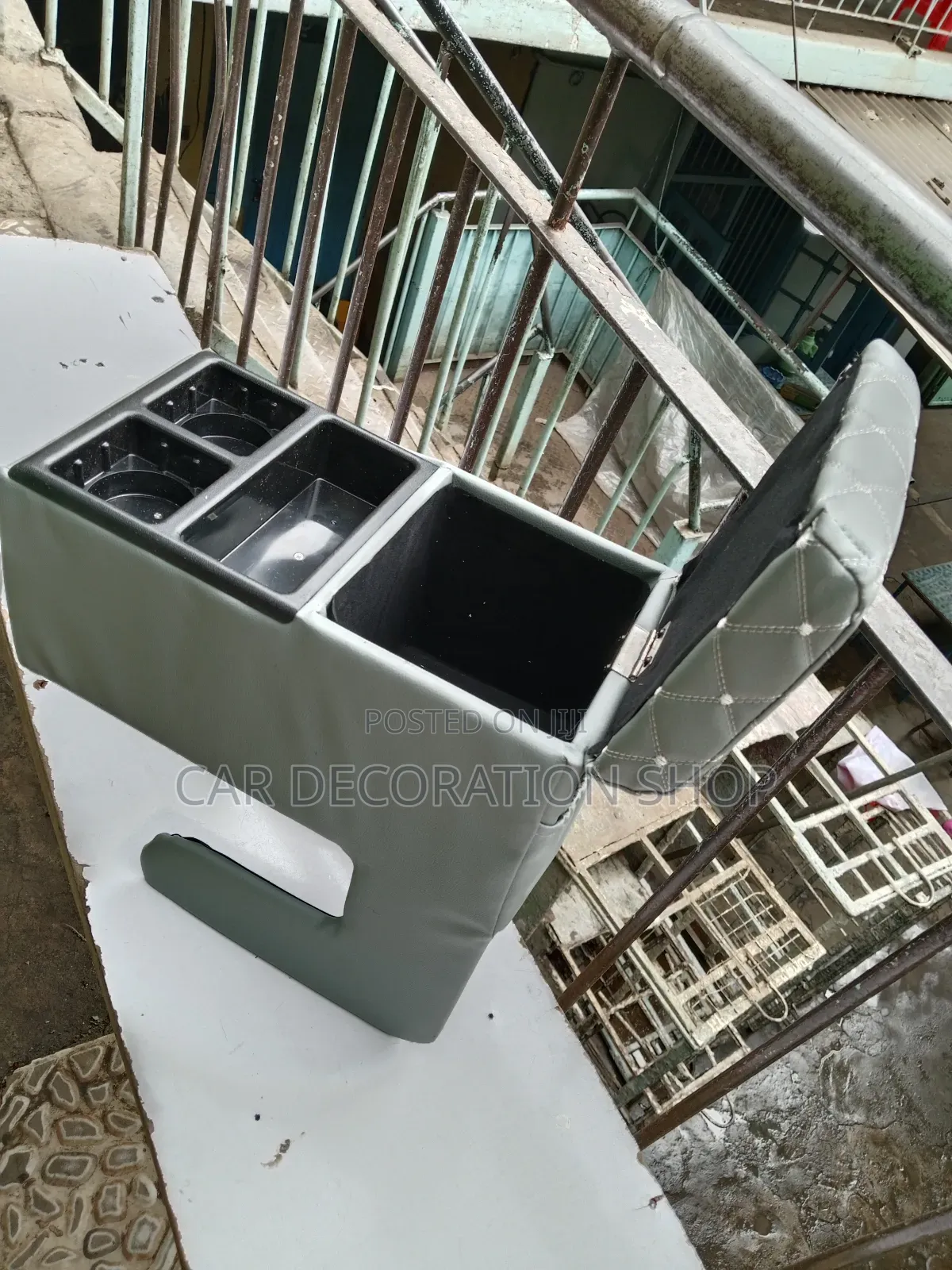 Grey or Baije Leather Stitched Cubby Box + Cup Phone Holders