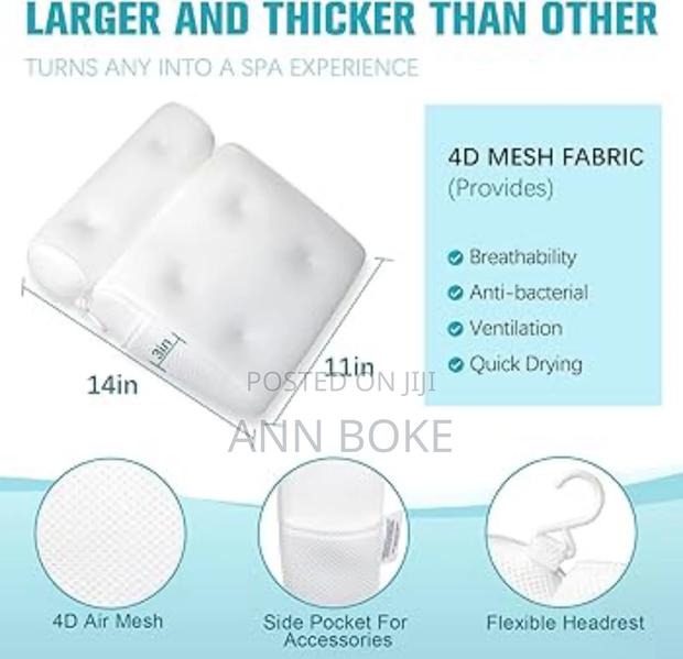*Bath Tub Bath Pillow Size 37x35x10cm 6 Silicone Suction Cup