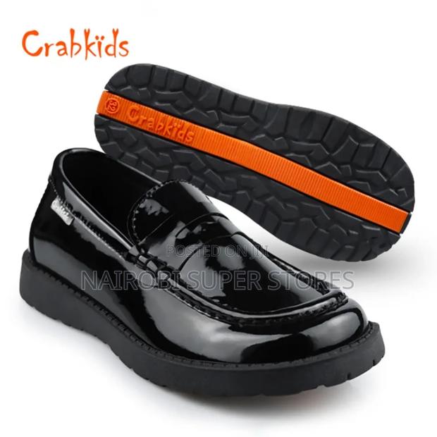 Crabkids Shiny Leather School Shoes Wipe and Go