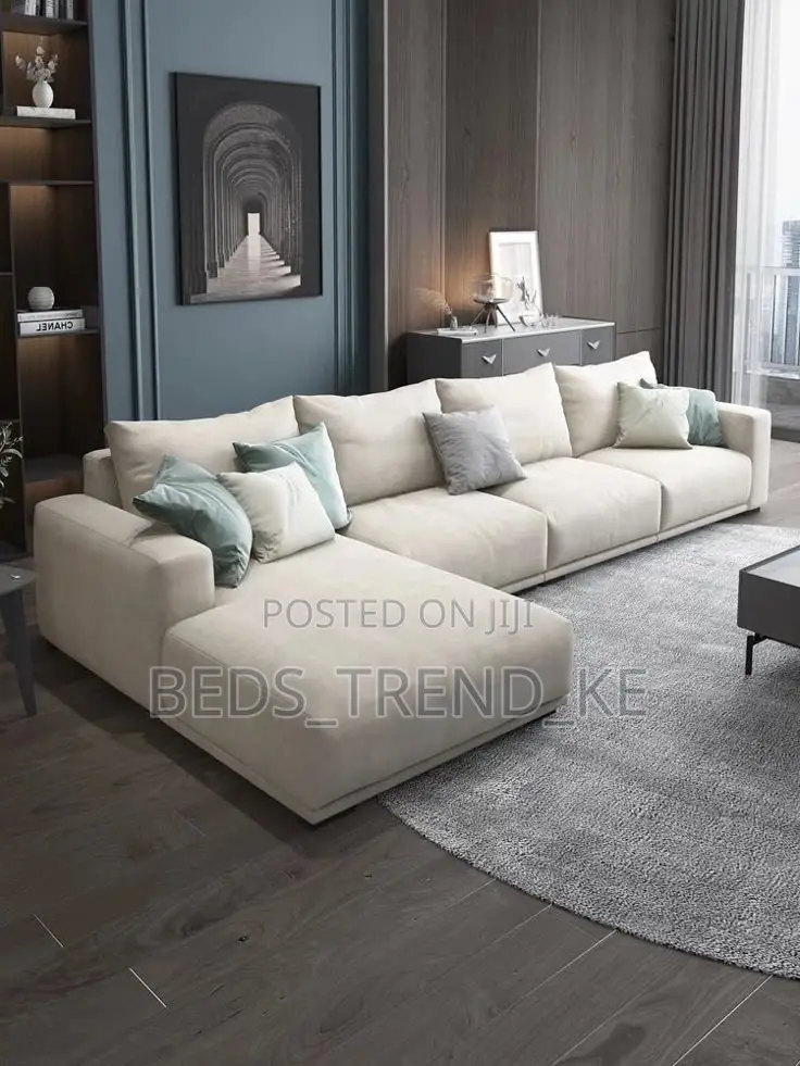 White 6 Seater L Seat Sofa