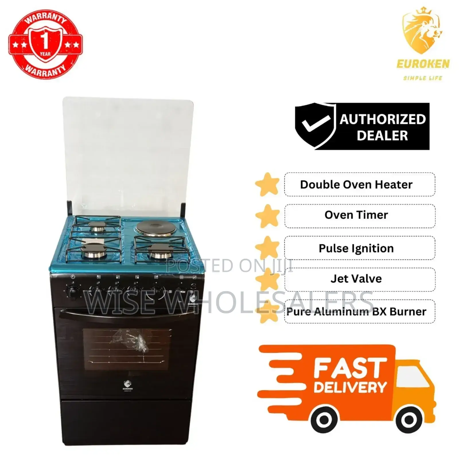50×55 Euroken 3+1 Standing Cooker With Electric Oven Cooker