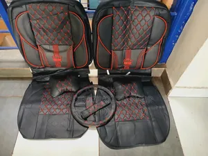 Leather Black Red Stitched Seat Cushion With Steering Cover