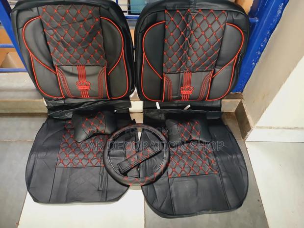 Leather Black Red Stitched Seat Cushion With Steering Cover