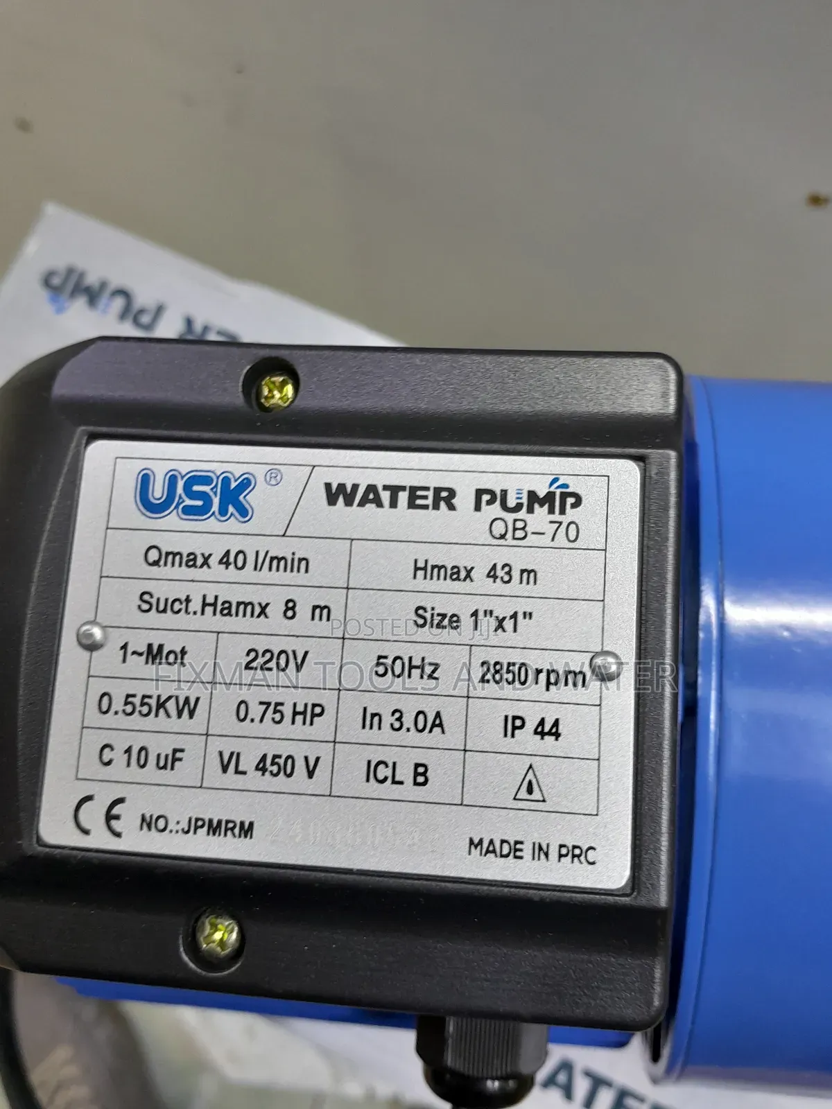 Domestic Usk Water Pump 0.75hp 45m Head