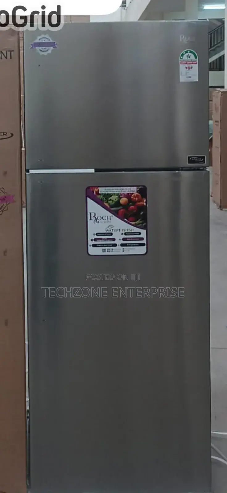 Roch 465l No Frost Double Door Refrigerator - Silver 