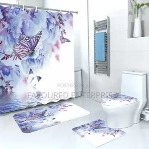 3d 4in1 Bathroom Woolen Mats With a Waterproof Curtain
