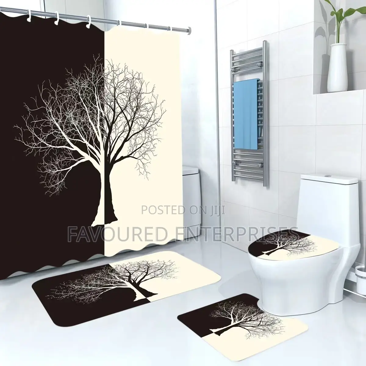3d 4in1 Bathroom Woolen Mats With Waterproof Shower Curtain