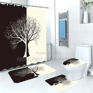 3d 4in1 Bathroom Woolen Mats With Waterproof Shower Curtain