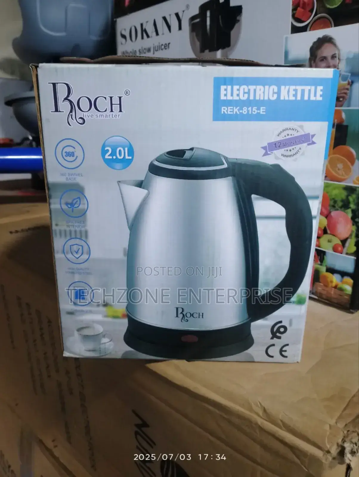 Roch Rek-815-E Electric Kettle 2 Litres Stainless Steel