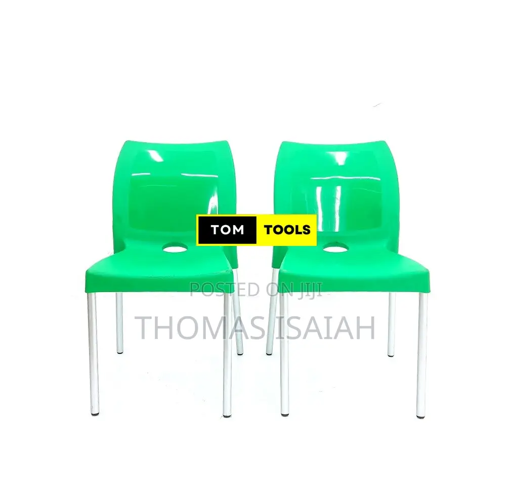 2pcs Green Armless Plastic Chair With Metal Tubing Legs