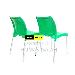 2pcs Green Armless Plastic Chair With Metal Tubing Legs