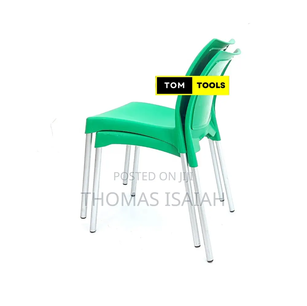 2pcs Green Armless Plastic Chair With Metal Tubing Legs
