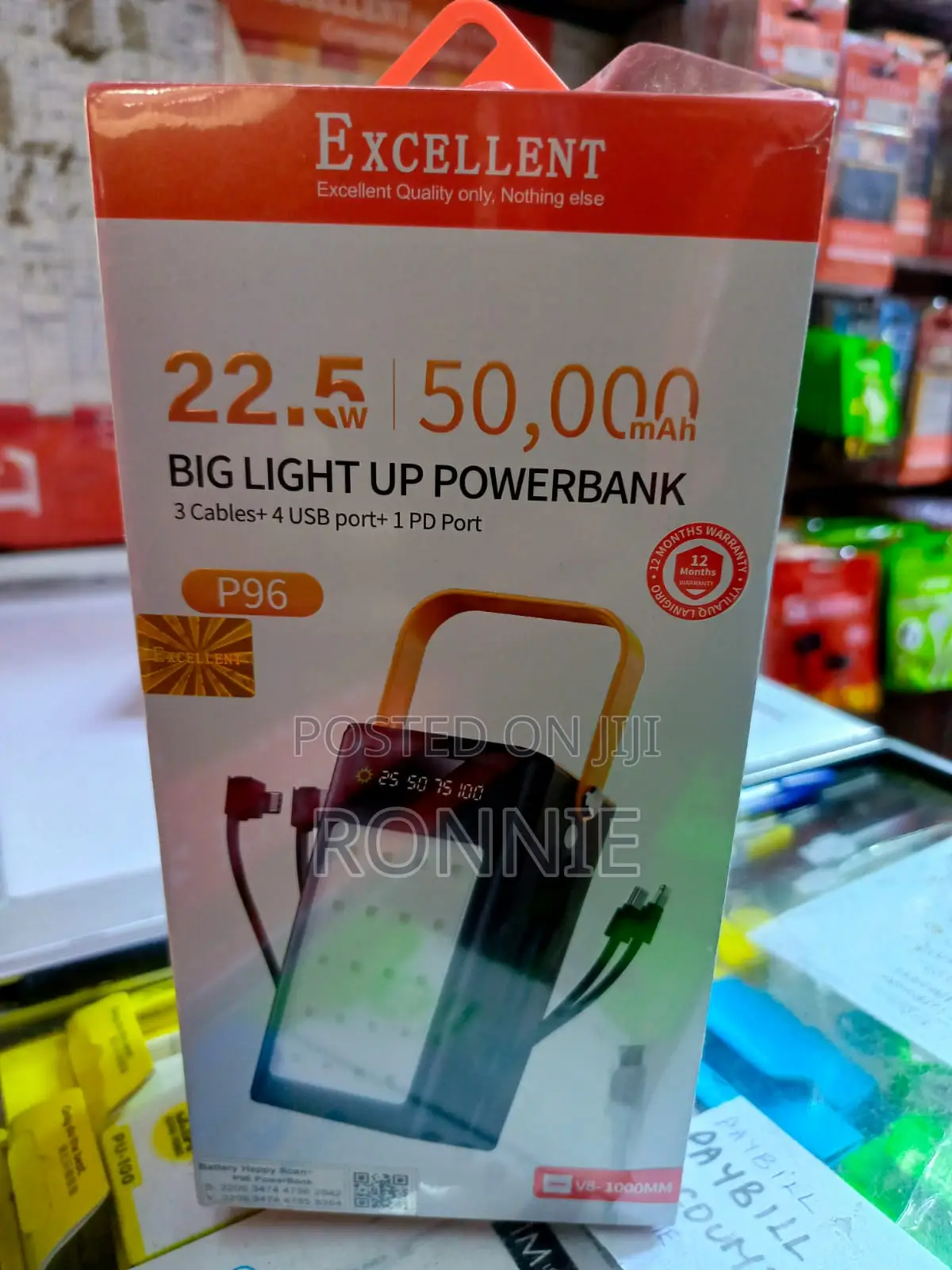P96 Excellent -50000 Mah Power Bank 4 Cables + Led Big Light