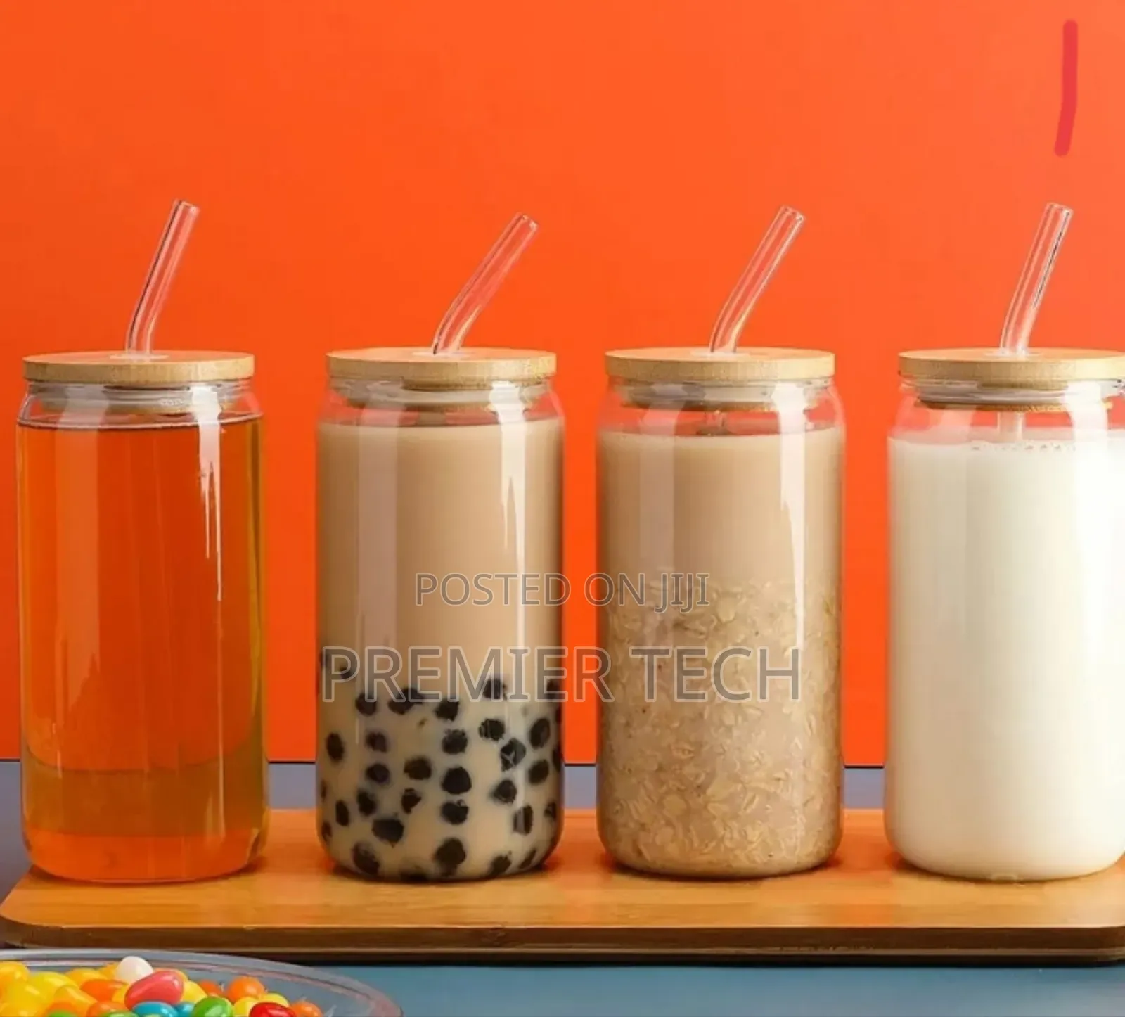 500ml Glass Cup With Lid and Straw