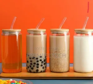 500ml Glass Cup With Lid and Straw