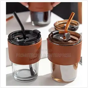 Gorgeous Slub Glass Smoothie Cup With Straw
