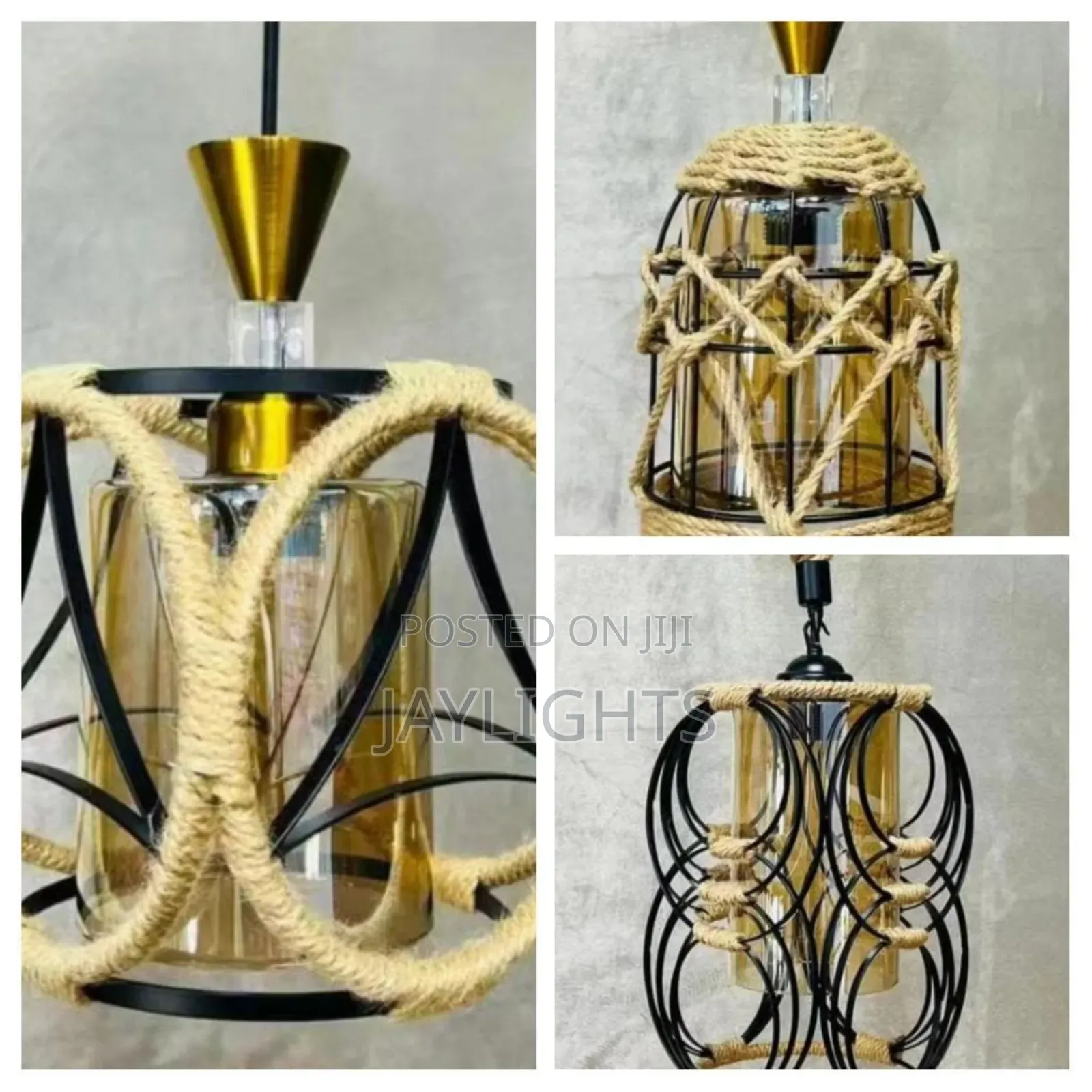 Lamp Resin Pendant Lights Black Modern Hemp Rope