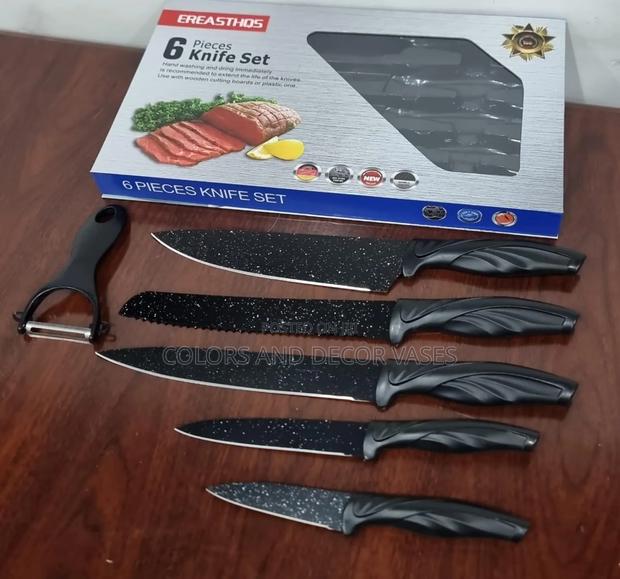 Ereasthos 6pc Knife Set in Black Granite Black Handle Colour - thumbnail 4
