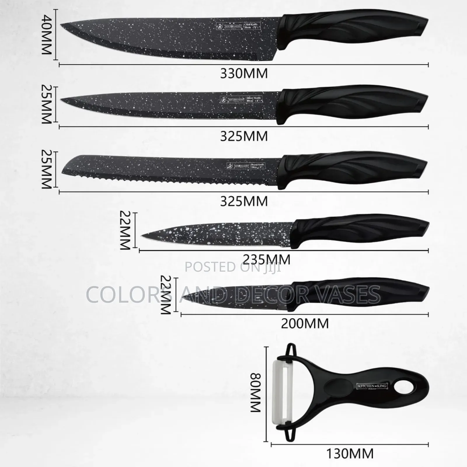 Ereasthos 6pc Knife Set in Black Granite Black Handle Colour