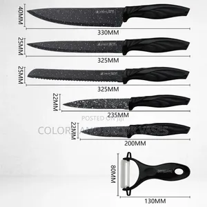 Ereasthos 6pc Knife Set in Black Granite Black Handle Colour