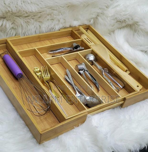 Big Bamboo Expandable Wooden Cutlery Drawer Organizer