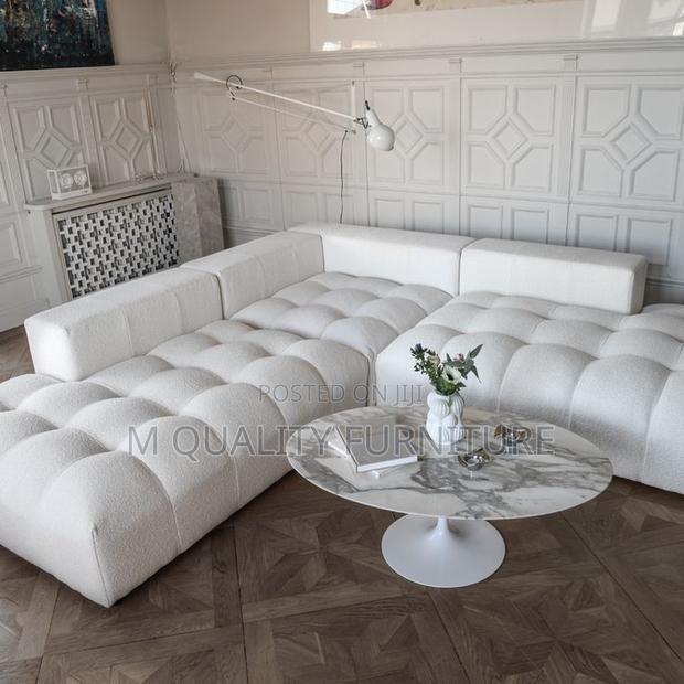 White Classy 6 Seater L Shaped Bubble Sofa