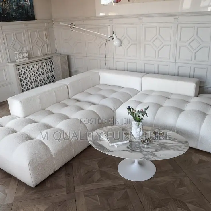White Classy 6 Seater L Shaped Bubble Sofa