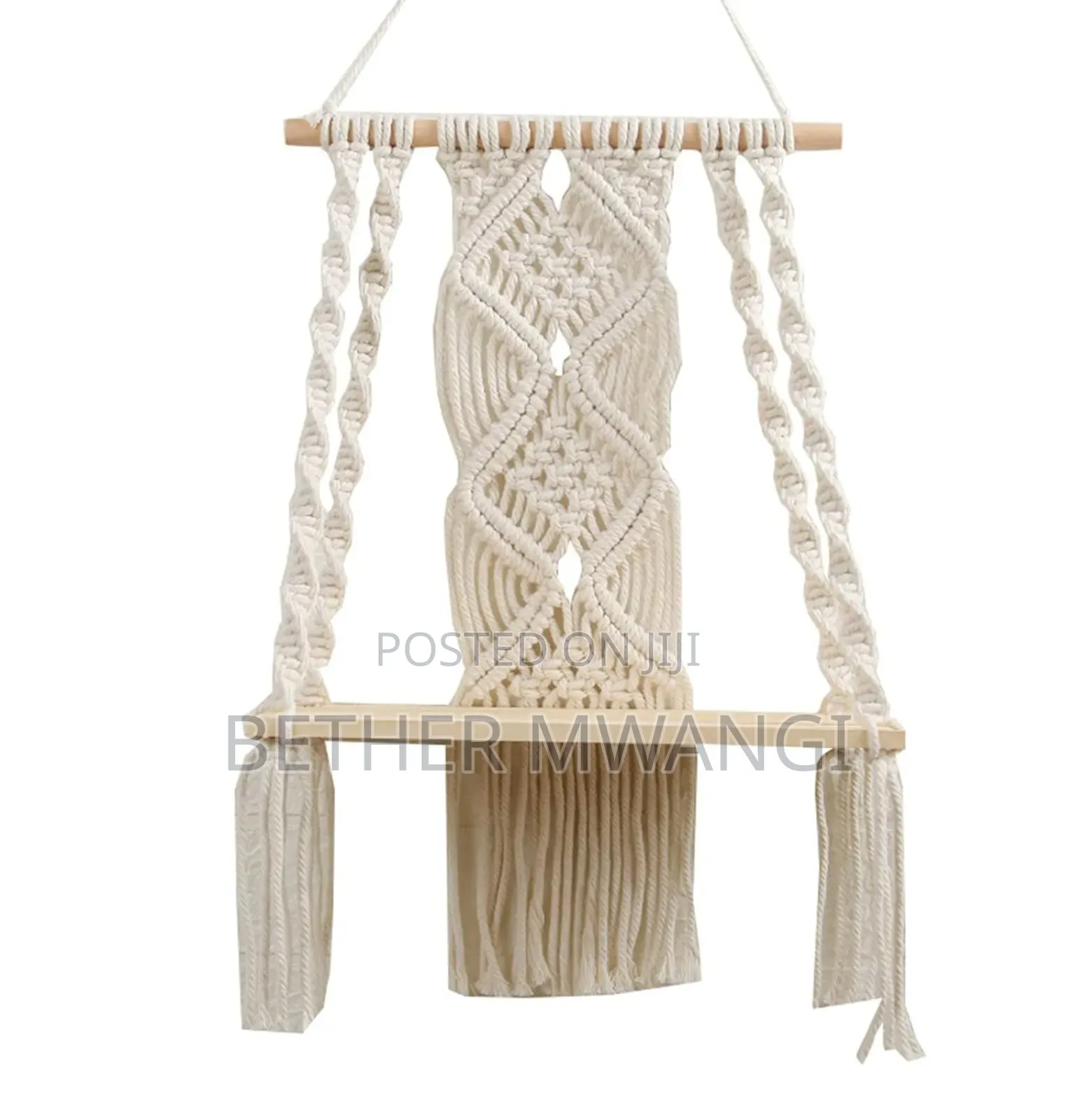 Macrame Wall Hanging Wooden Shelf in Kenya